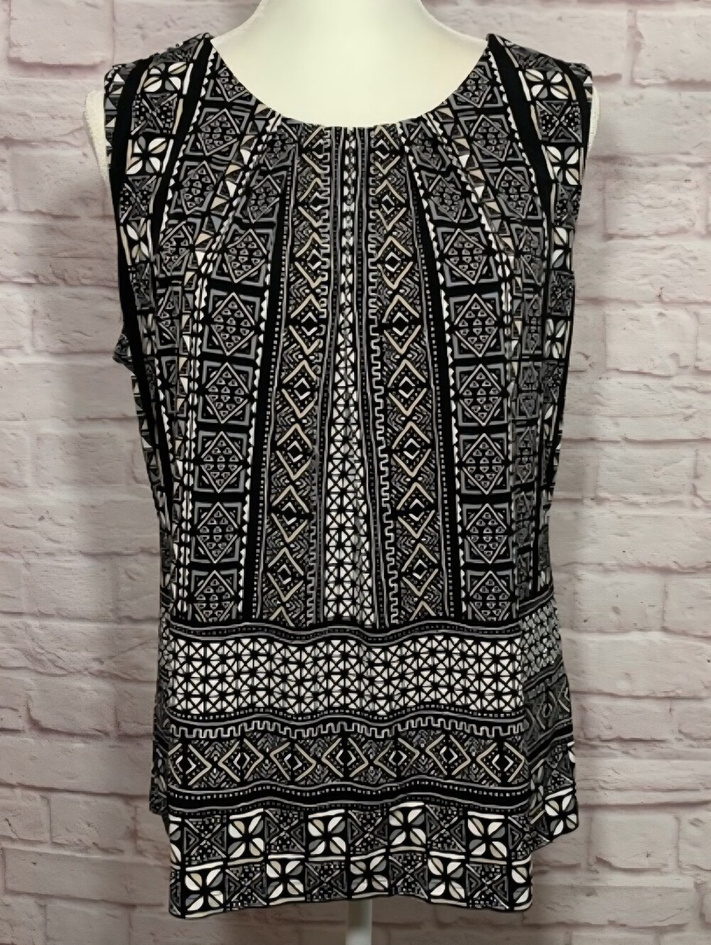 Calvin Klein Black White Geometric Pattern Sleeveless Blouse Top Women's XL EUC